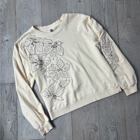 Anthropologie Cream Embellished Top - Picture 5 of 12